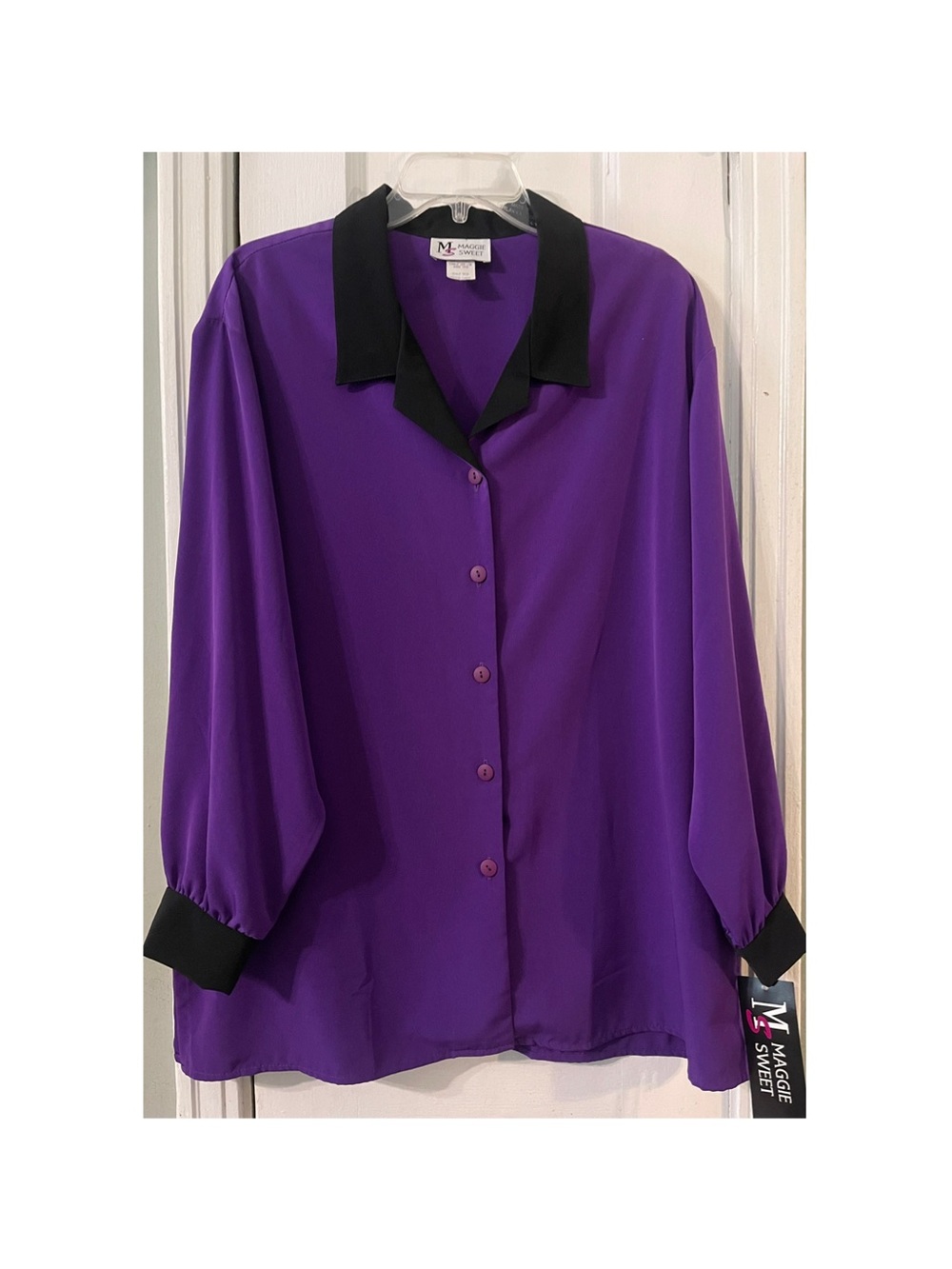 NWT Maggie Sweet Purple Blouse with Black Contrast Collar